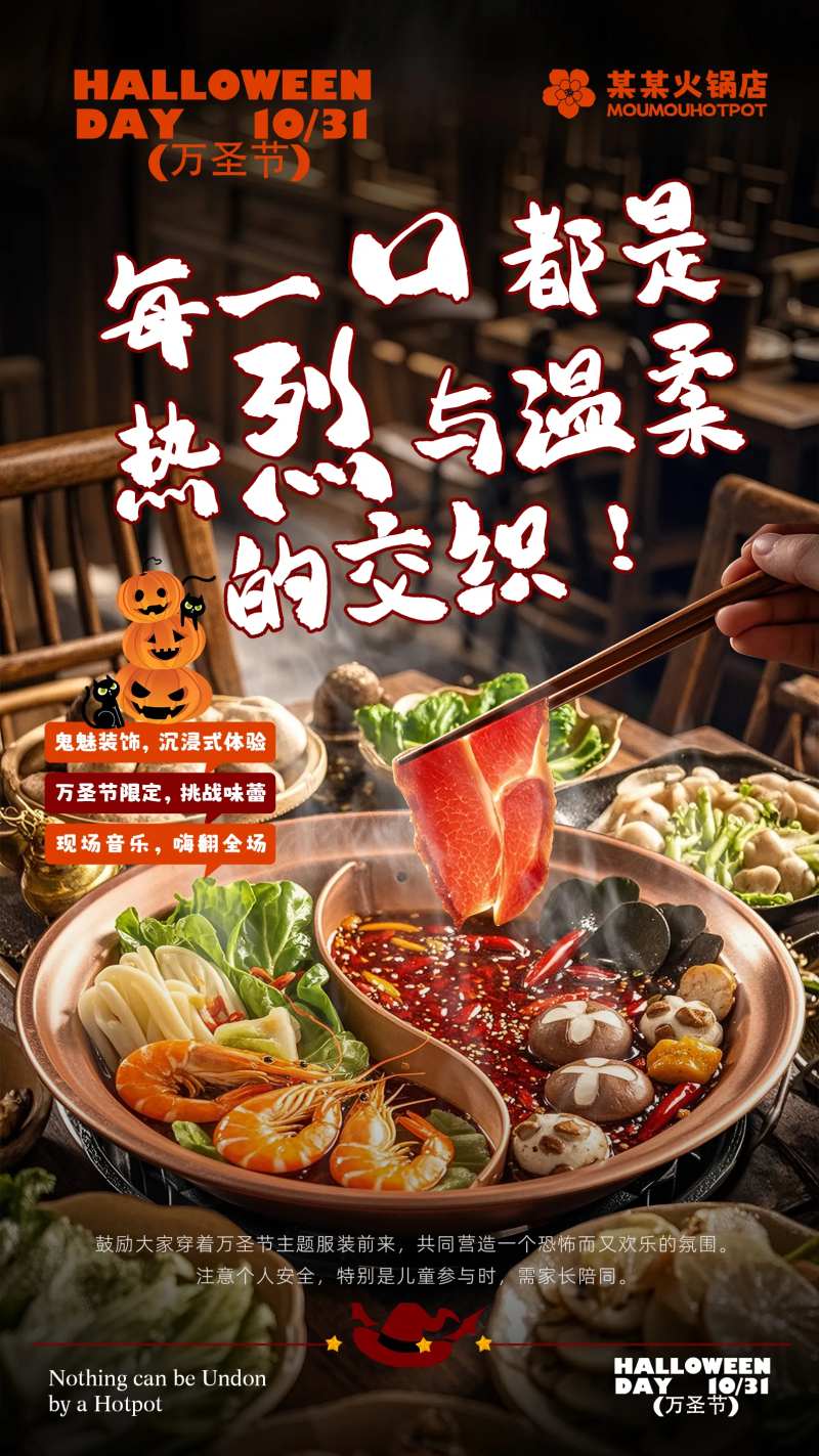 火锅店万圣节活动宣传海报-采灵感-cailinggan.com