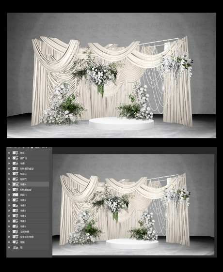韩系香槟布幔婚礼合影区堆头美陈-采灵感-https://www.cailinggan.com/