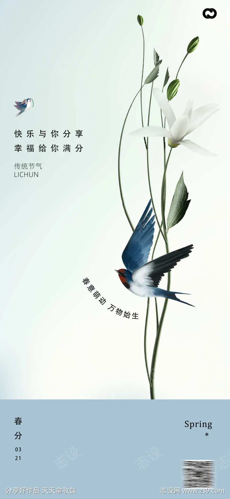 春分立夏燕子插画24节气海报中国传统节日-采灵感-cailinggan.com