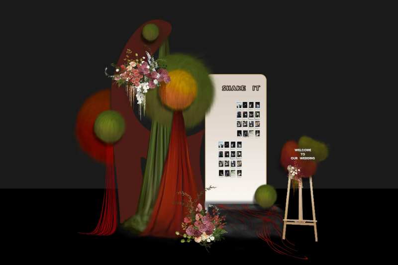 毛绒红绿复古婚礼迎宾-采灵感-cailinggan.com