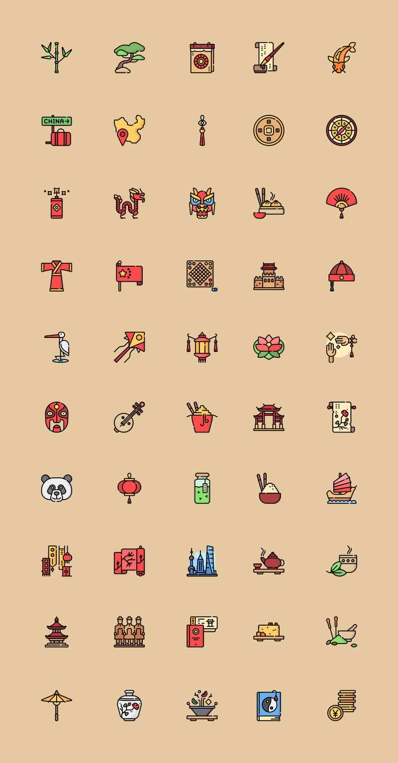 多彩中国元素图标icon-采灵感-cailinggan.com