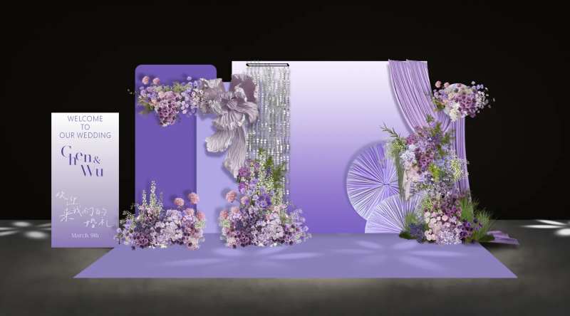 紫色渐变婚礼布置婚礼留影区背景-采灵感-cailinggan.com