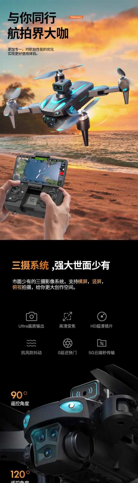 无人机四轴飞行器玩具详情页-采灵感-https://www.cailinggan.com/