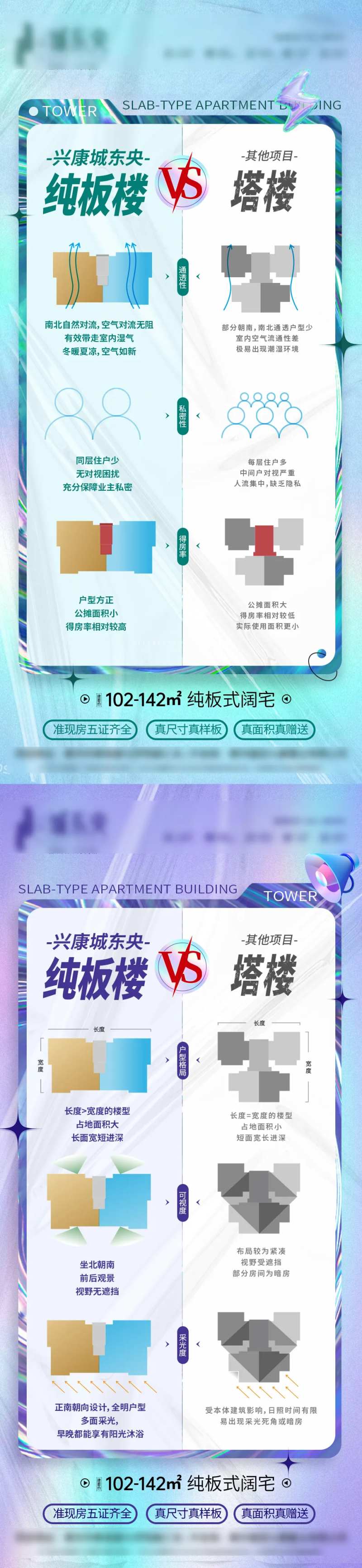 房地产塔楼板楼对比酸性海报-采灵感-cailinggan.com