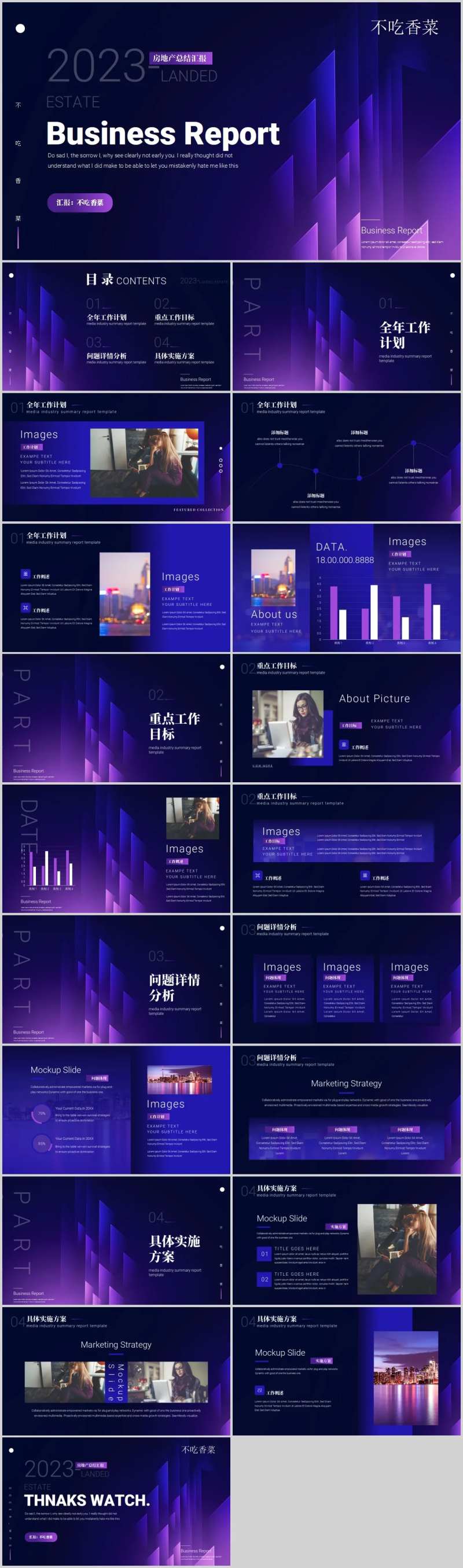 蓝紫色地产总结汇报PPT-采灵感-cailinggan.com