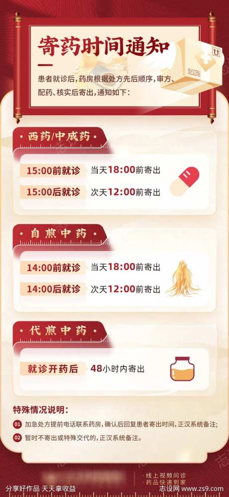 中医方药快递寄药时间通知海报-采灵感-https://www.cailinggan.com/