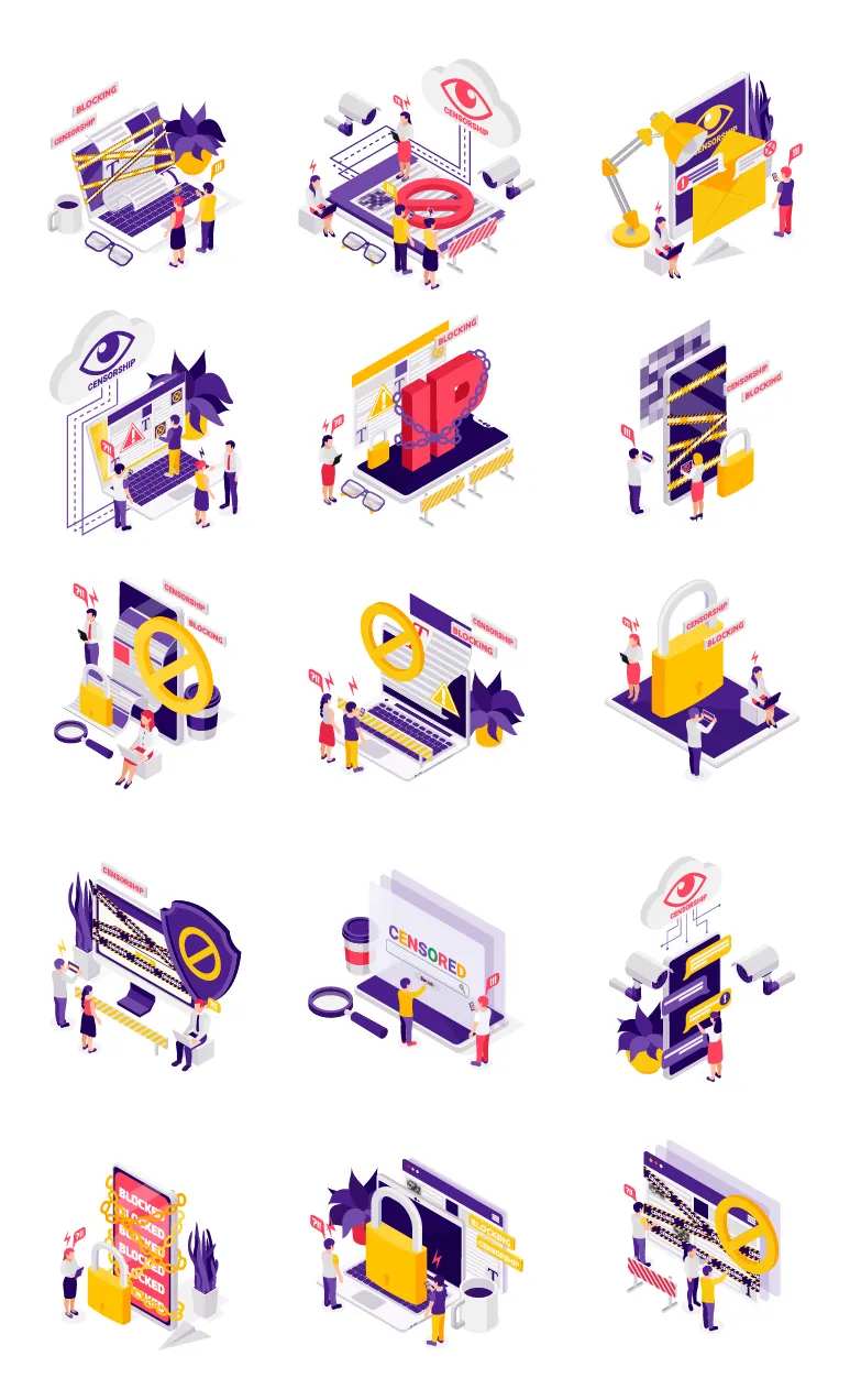 矢量互联网审查符号等距图标-采灵感-cailinggan.com