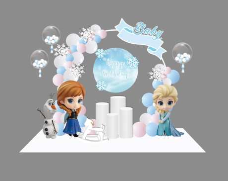 蓝色冰雪奇缘爱莎公主女孩生日宴布置-采灵感-https://www.cailinggan.com/