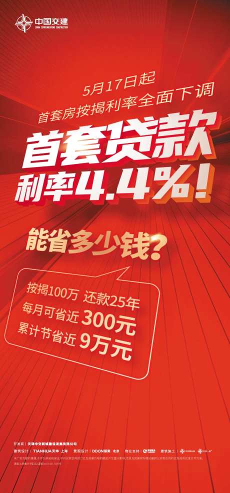 地产降利率红金海报-采灵感-https://www.cailinggan.com/
