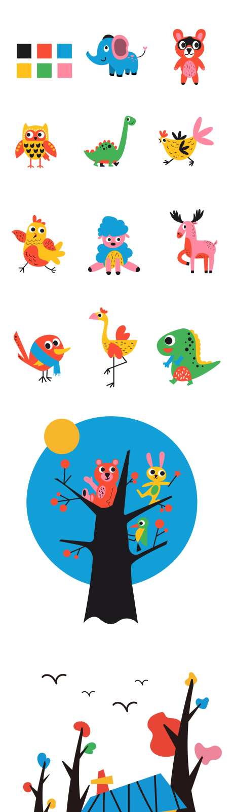 创意撞色矢量卡通插画元素设计-采灵感-https://www.cailinggan.com/