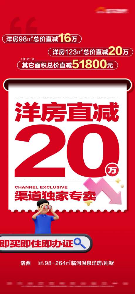 地产洋房降价红色大字报海报-采灵感-https://www.cailinggan.com/