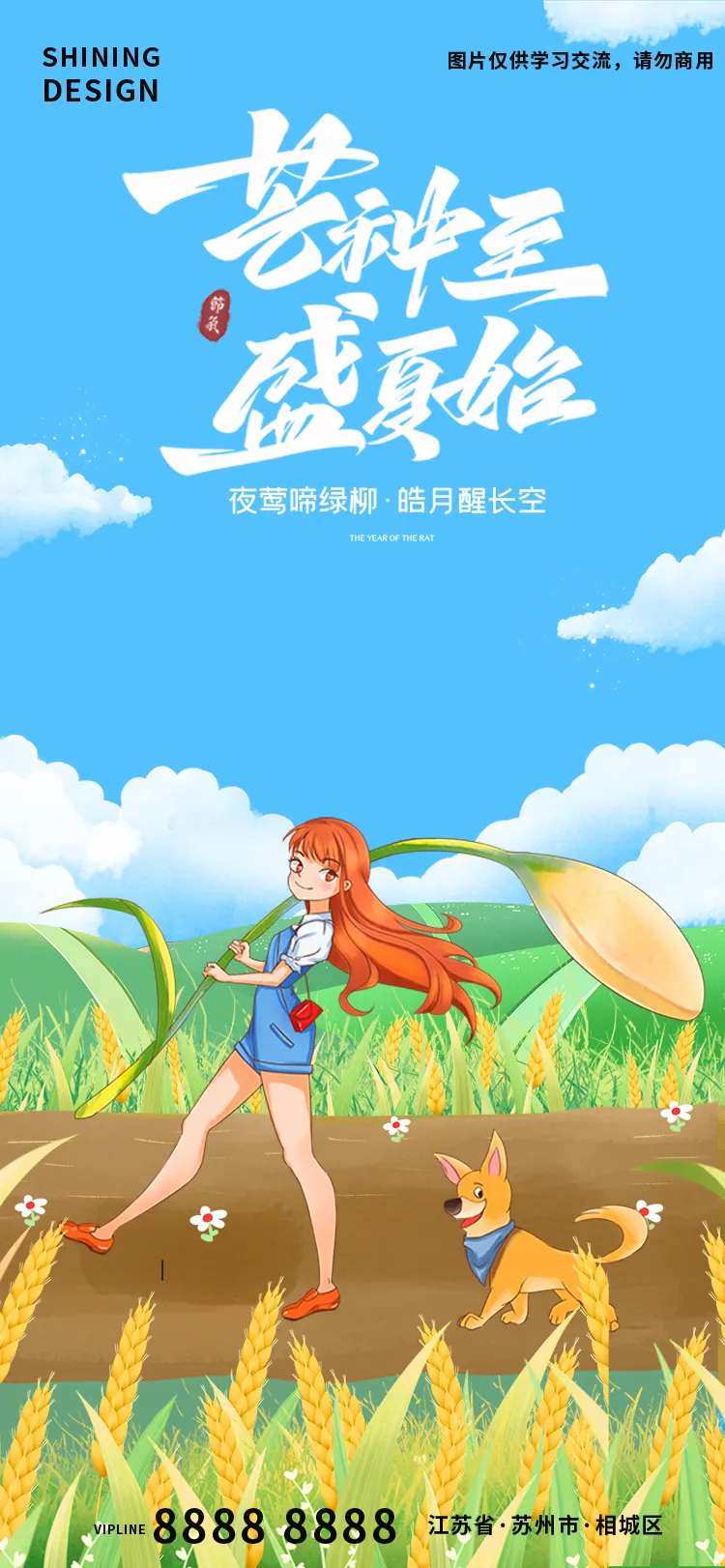 芒种清新手绘插画女孩海报-采灵感-cailinggan.com