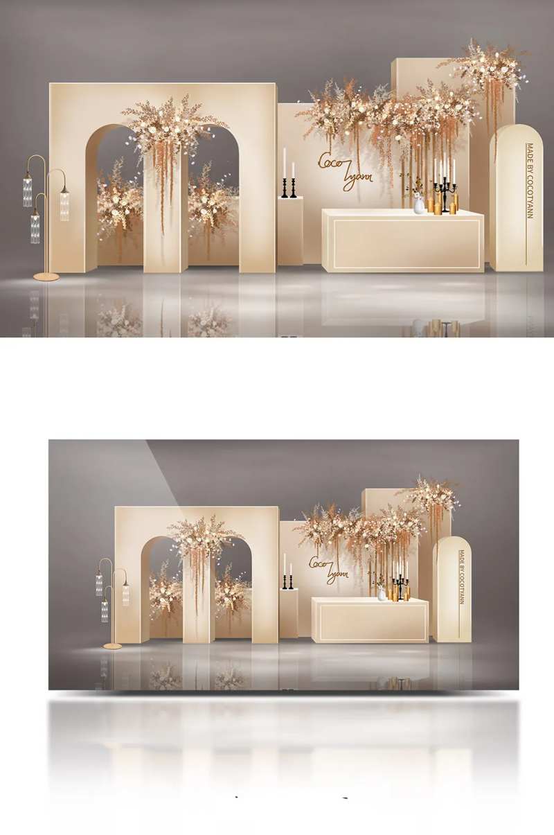 简约清新小预算香槟色婚礼效果图迎宾签-采灵感-cailinggan.com