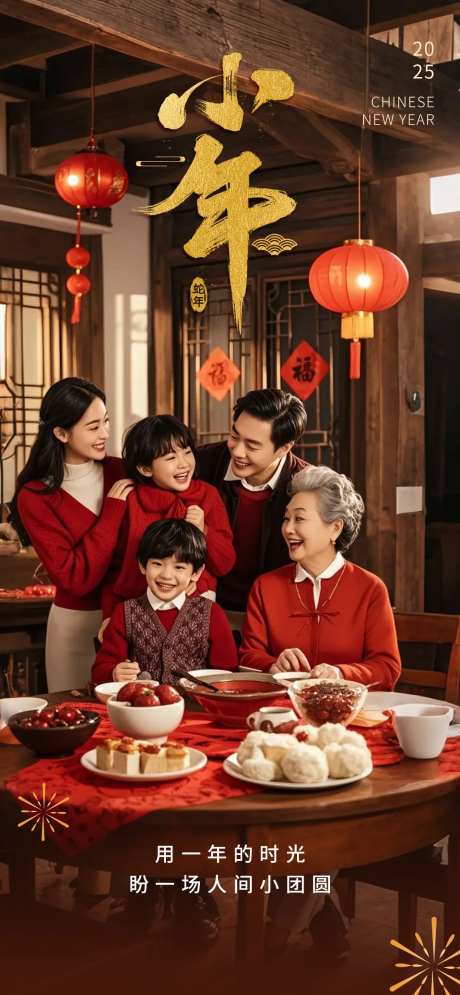 小年节日中国红温馨家人团圆-采灵感-https://www.cailinggan.com/