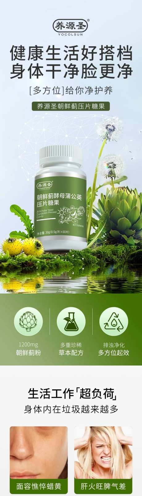 电商详情页朝鲜蓟酵母蒲公英压片糖果-采灵感-https://www.cailinggan.com/