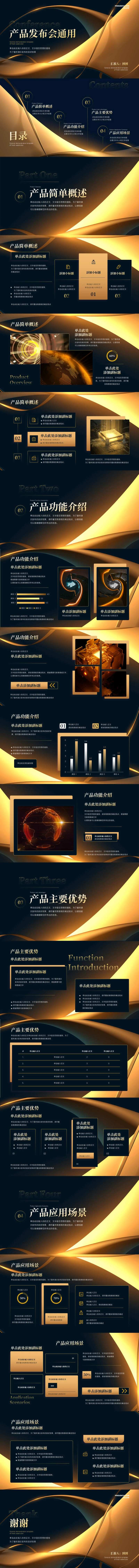 金黄色商务产品发布会通用PPT模板-采灵感-cailinggan.com