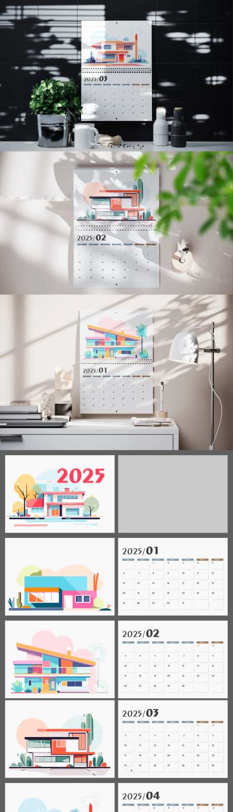 2025建筑插画竖版挂历+挂历样机-采灵感-https://www.cailinggan.com/