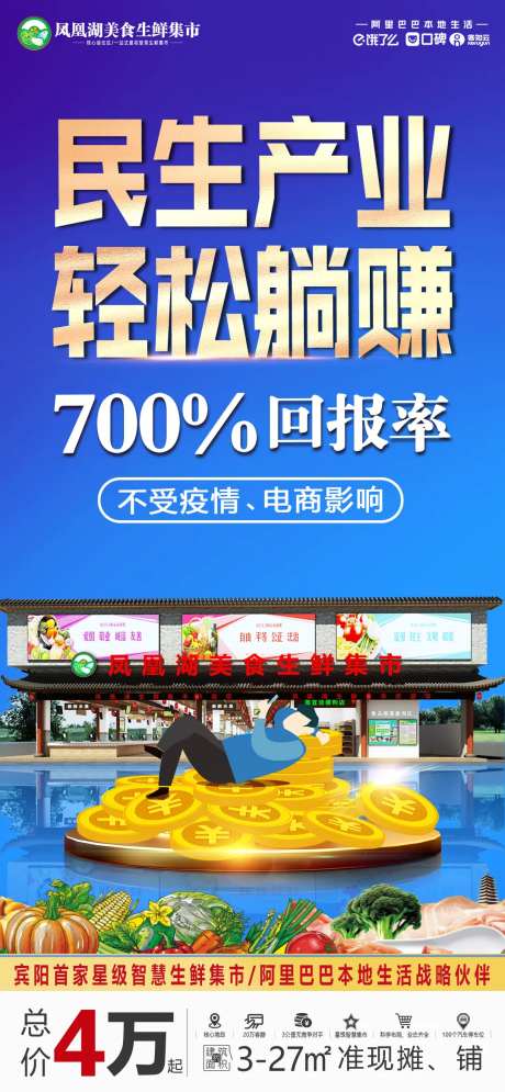 民生产业生鲜蓝金海报-采灵感-https://www.cailinggan.com/