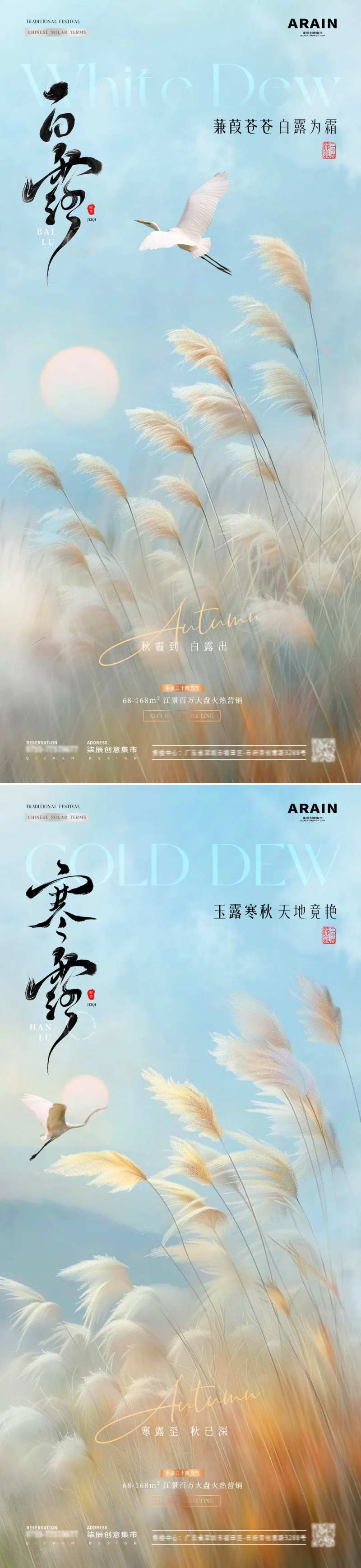 地产白露寒露芦苇草风景系列海报-采灵感-cailinggan.com