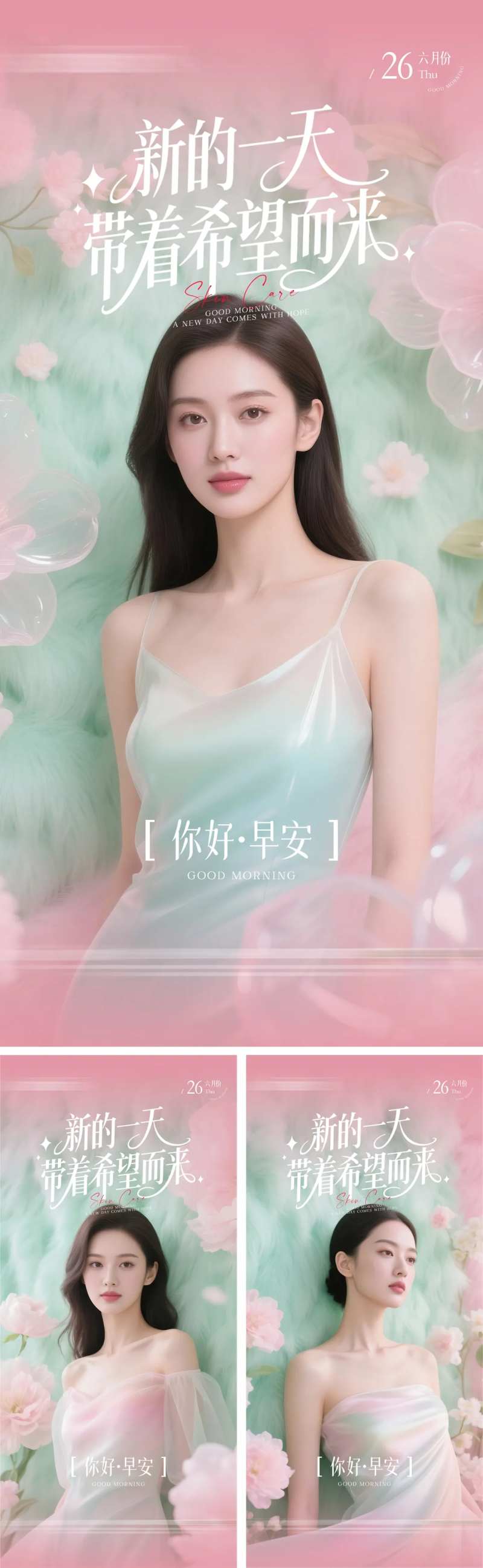 弥散渐变色系医美美容护肤早安图-采灵感-cailinggan.com
