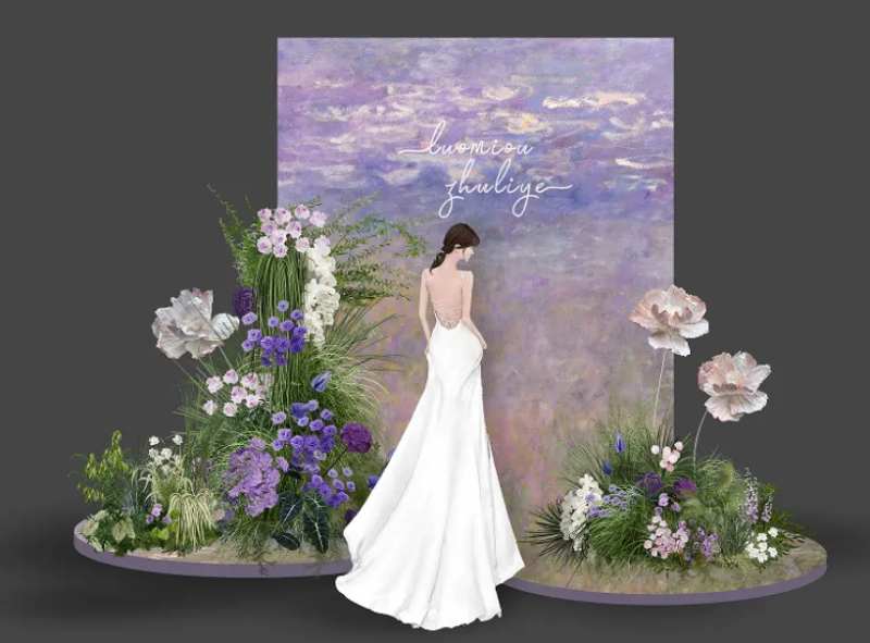 紫色莫奈花园油画活动堆头美陈-采灵感-cailinggan.com