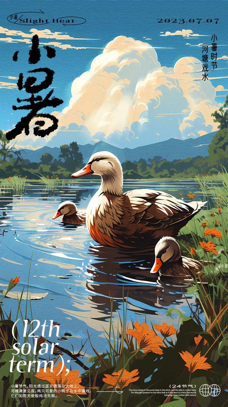 小暑鸭子戏水海报-采灵感-cailinggan.com