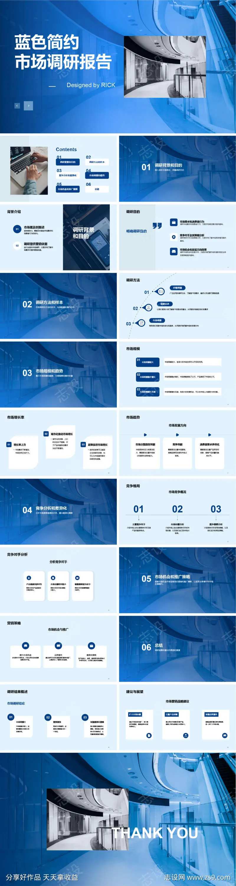 蓝色简约市场调研报告PPT-采灵感-cailinggan.com