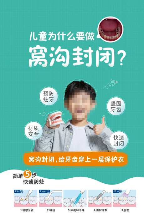 儿牙窝沟封闭海报-采灵感-https://www.cailinggan.com/