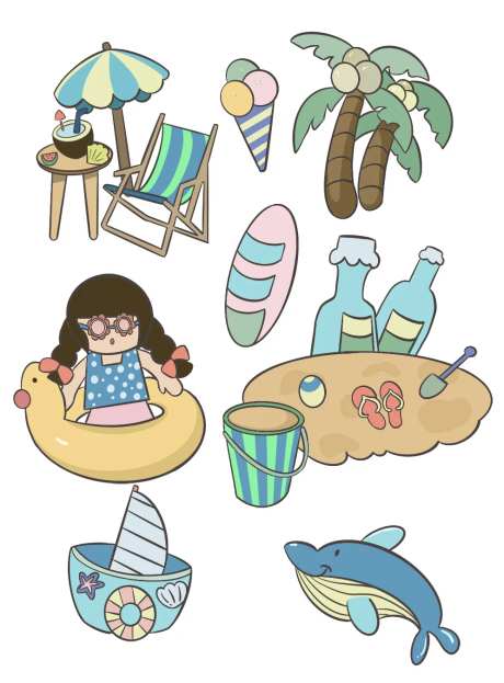 夏日海边沙滩冲浪图案贴纸-采灵感-https://www.cailinggan.com/