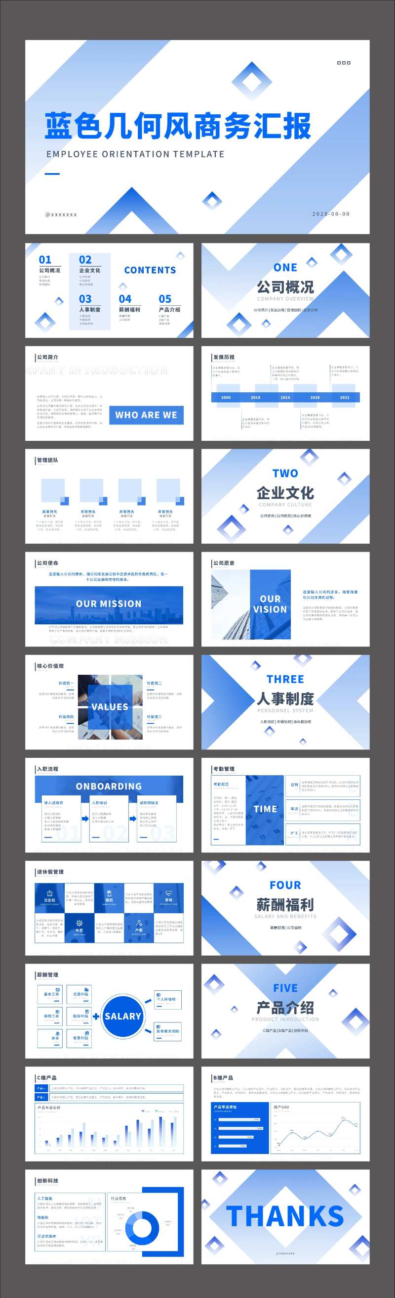 蓝色几何风商务汇报PPT-采灵感-cailinggan.com