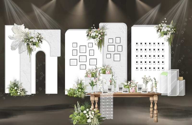 白绿泰式婚礼照片展示堆头美陈-采灵感-cailinggan.com