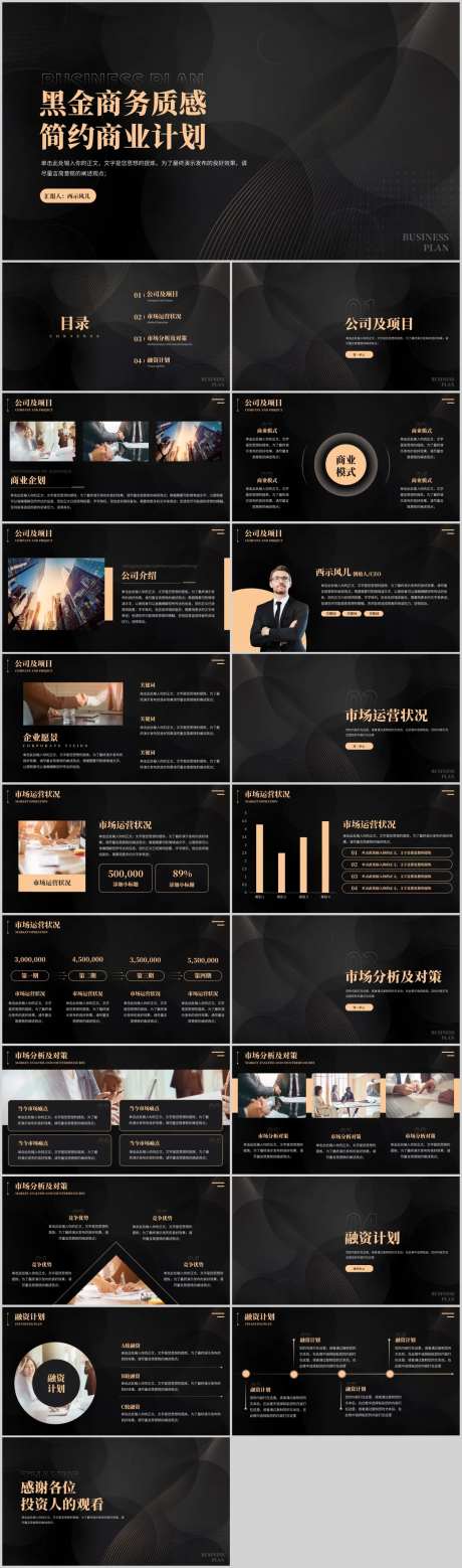黑金线条质感商业计划书PPT-采灵感-https://www.cailinggan.com/