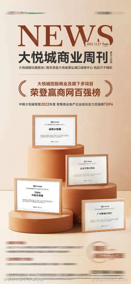 地产周报荣誉证书奖品海报-采灵感-https://www.cailinggan.com/