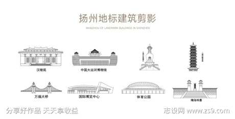 扬州地标建筑剪影-采灵感-https://www.cailinggan.com/