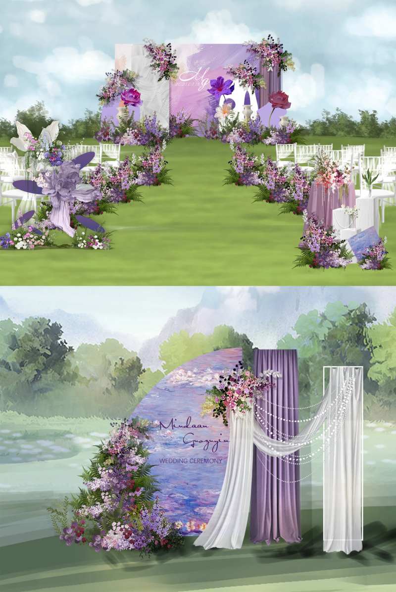紫色莫奈户外婚礼效果图-采灵感-cailinggan.com