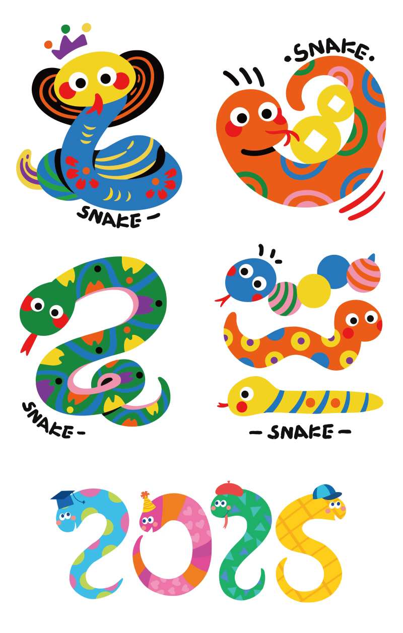 多巴胺小蛇卡通插画-采灵感-cailinggan.com