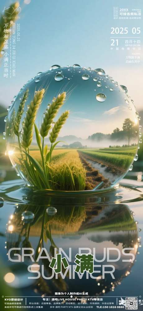 酒吧KTV24节气小满水滴球海报-采灵感-https://www.cailinggan.com/