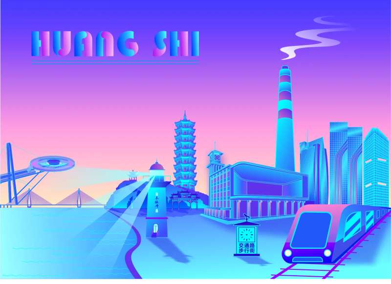 黄石矢量建筑海报-采灵感-cailinggan.com