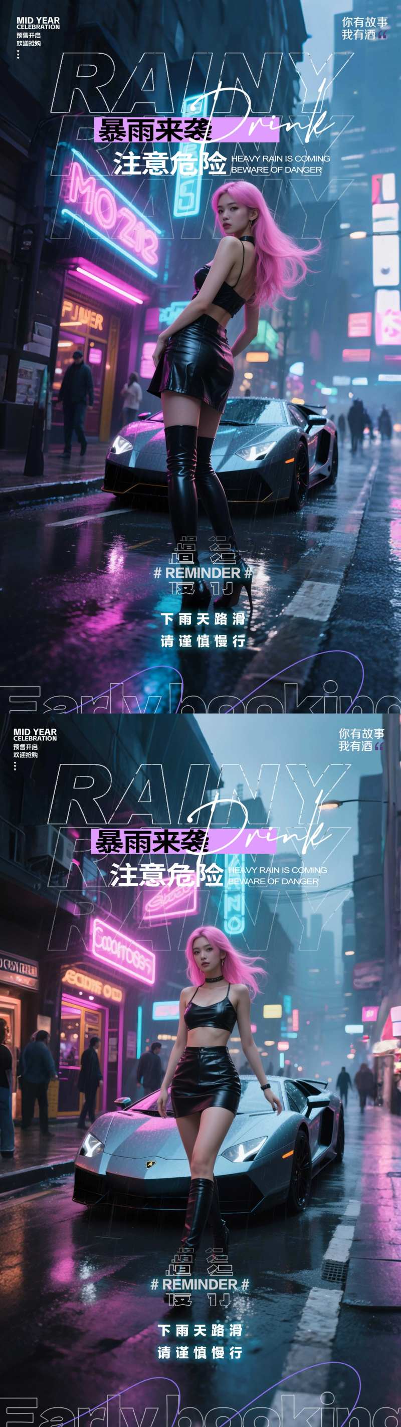 酒吧雨天提示海报-采灵感-cailinggan.com