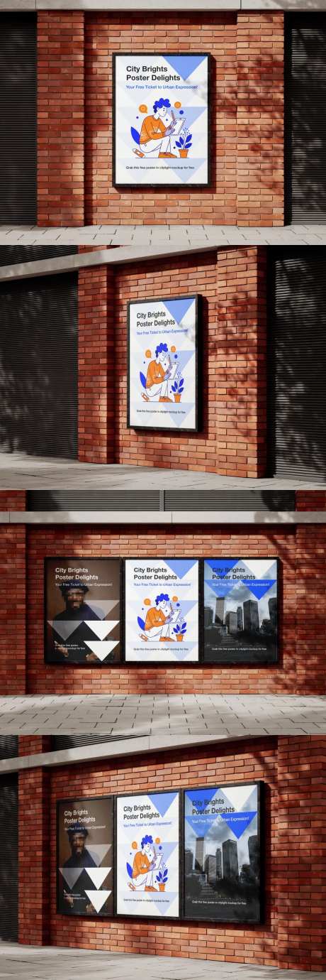 红砖墙的海报展示样机-采灵感-https://www.cailinggan.com/