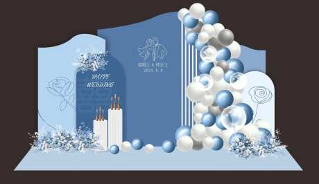 蓝色系婚礼小清新合影墙-采灵感-https://www.cailinggan.com/