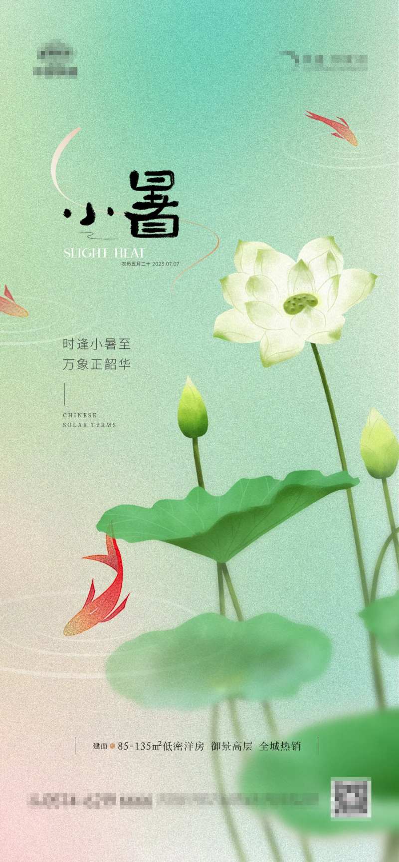 地产小暑荷塘金鱼海报-采灵感-cailinggan.com
