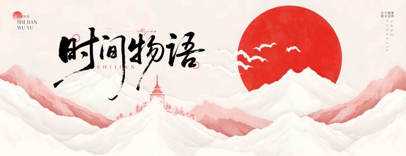 国风中式极简山水插画背景板-采灵感-cailinggan.com
