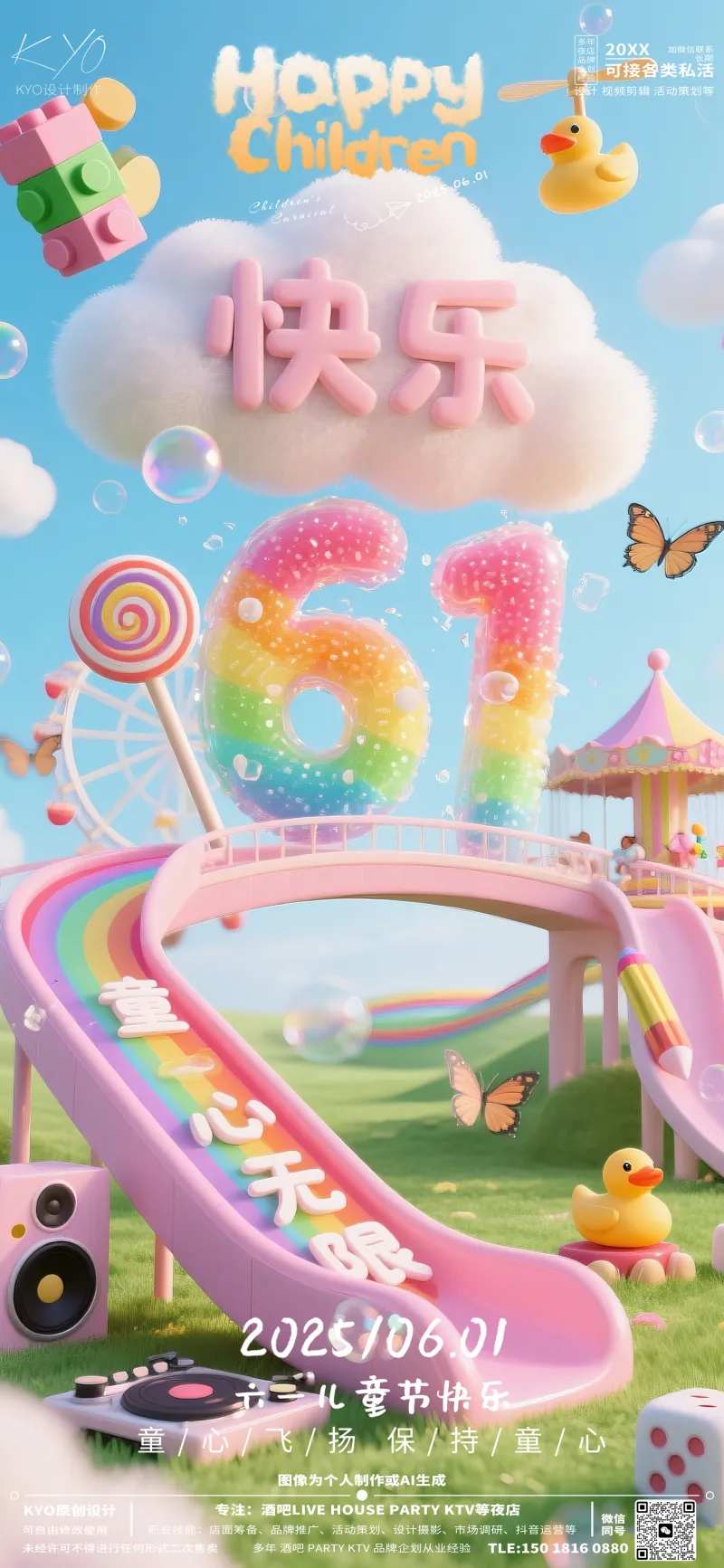 酒吧KTV61儿童节创意滑滑梯海报-采灵感-cailinggan.com