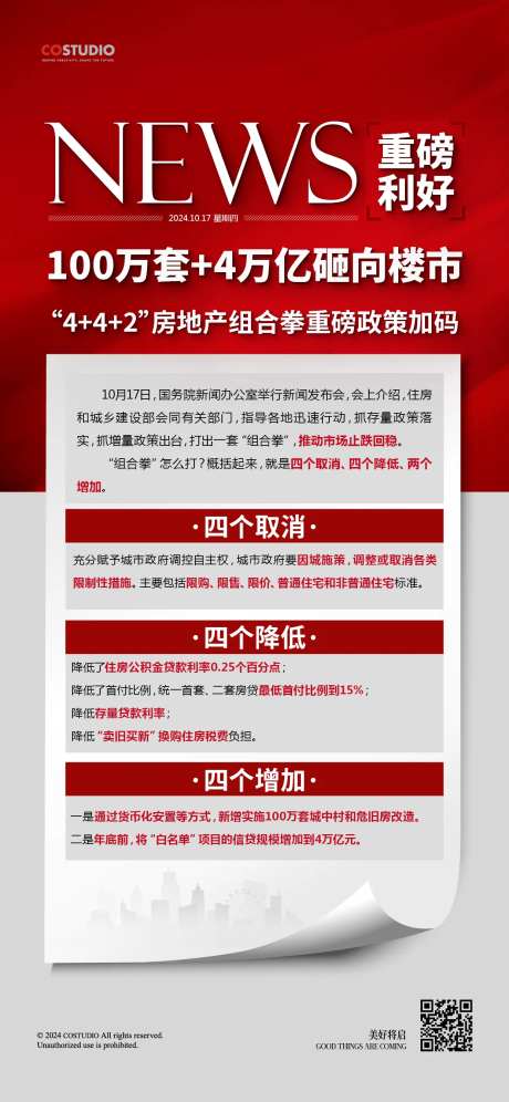 地产利好政策快讯新闻稿海报-采灵感-https://www.cailinggan.com/