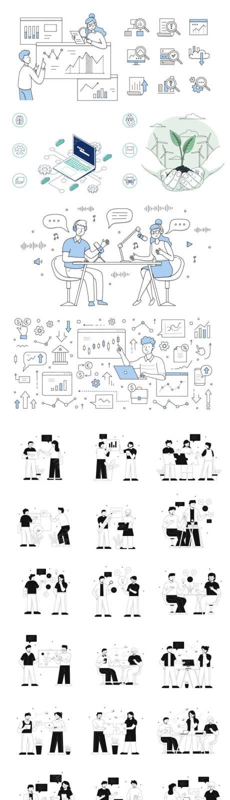 扁平化人物办公插画商务图形图标-采灵感-https://www.cailinggan.com/