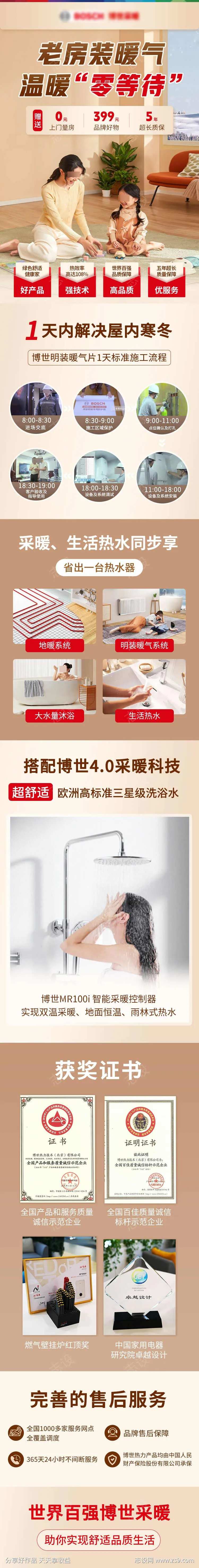 家居采暖供暖暖气系统介绍长图海报-采灵感-cailinggan.com