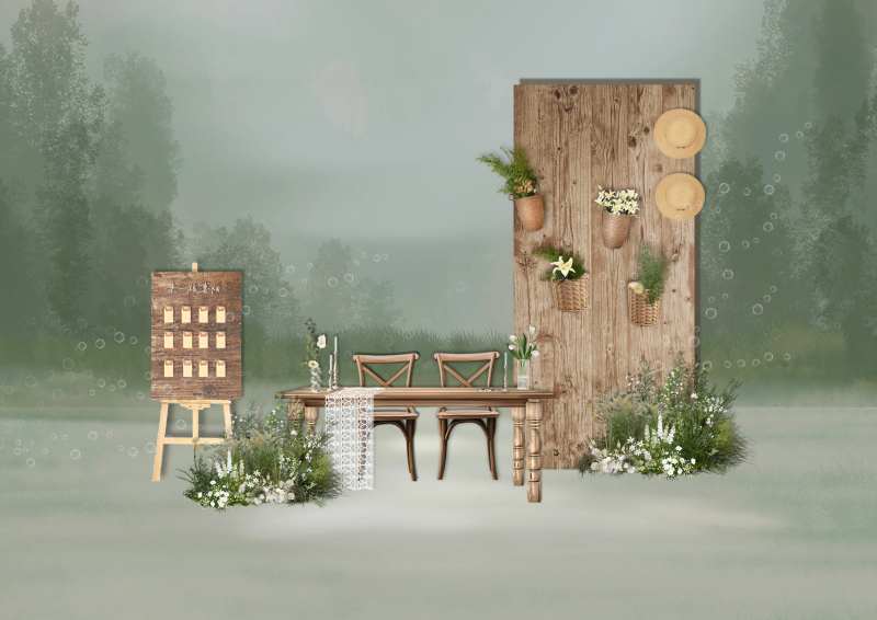 户外森系婚礼木质签到区婚礼效果图-采灵感-cailinggan.com