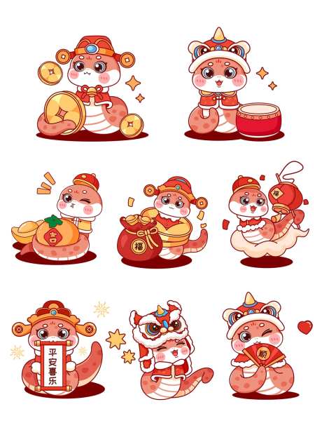 蛇年春节可爱感Q版蛇IP形象设计-采灵感-https://www.cailinggan.com/