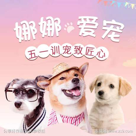 粉紫色简约宠物爱宠五一训宠海报-采灵感-https://www.cailinggan.com/